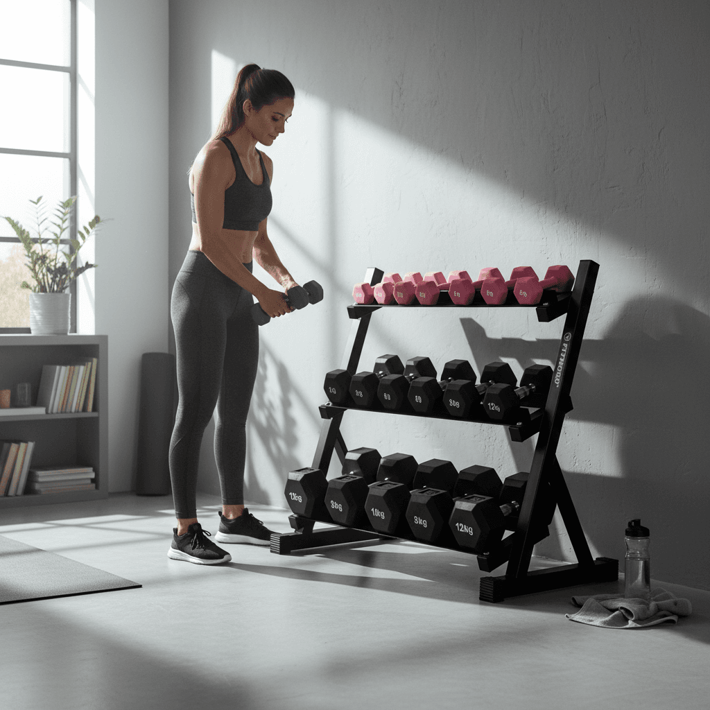 FitNord Käsipainoteline kolmikerroksinen, 93 cm – kuva